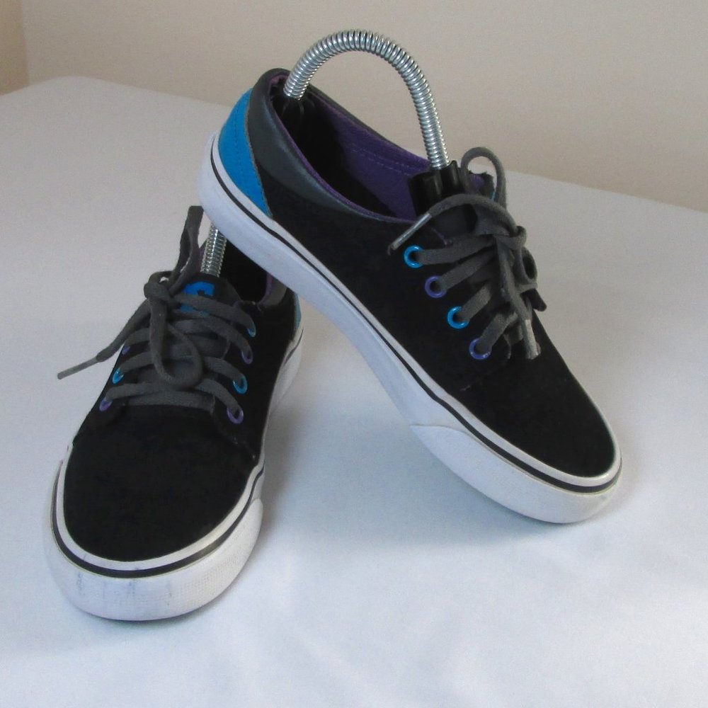DC Trase Youth Skate Board Shoe Black Purple Blue Size 2 Upper Leather R…